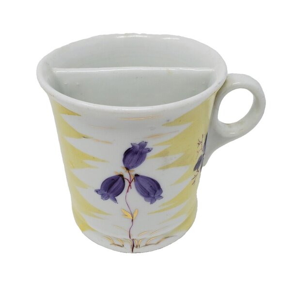 Antique 19thc Hand Painted 1-of-Kind Shaving Mug Germany Victorian Purple Flower - Picture 1 of 7